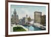 Syracuse, New York, View of Clinton Square and Erie Canal-Lantern Press-Framed Art Print