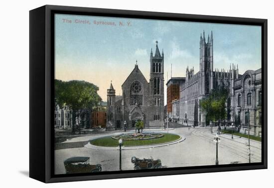 Syracuse, New York - View of the Public Circle-Lantern Press-Framed Stretched Canvas