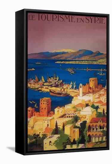 Syria - French Travel Poster, Touring in Syria-Lantern Press-Framed Stretched Canvas