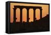 Syria, Palmyra, Silhouette of Ancient Colonnade at Sunset-null-Framed Stretched Canvas