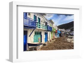 Syrmata, traditional fishermen's encampments with brightly painted woodwork, fishing village of Kli-Eleanor Scriven-Framed Photographic Print