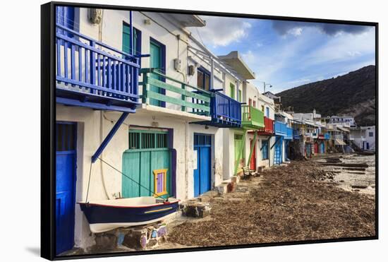 Syrmata, traditional fishermen's encampments with brightly painted woodwork, fishing village of Kli-Eleanor Scriven-Framed Stretched Canvas