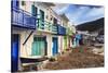 Syrmata, traditional fishermen's encampments with brightly painted woodwork, fishing village of Kli-Eleanor Scriven-Stretched Canvas