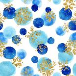 Abstract Winter Pattern with Glittering Snowflakes and Watercolor Circles on White Background. Seam-Syrytsyna Tetiana-Art Print