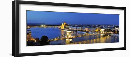 Szechenyi Chain Bridge and the Parliament at Twilight, Budapest, Hungary-Mauricio Abreu-Framed Photographic Print