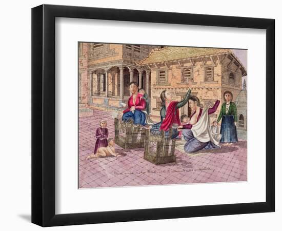 T.959 Newar Women Making Thread with the Instrument Called a Chirkaha, Nepal, 1854-Dr. Henry Ambrose Oldfield-Framed Giclee Print