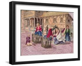 T.959 Newar Women Making Thread with the Instrument Called a Chirkaha, Nepal, 1854-Dr. Henry Ambrose Oldfield-Framed Giclee Print