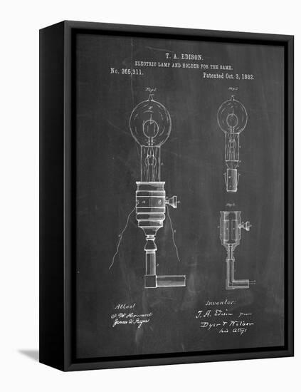 T. A. Edison Light Bulb and Holder Patent Art-Cole Borders-Framed Stretched Canvas