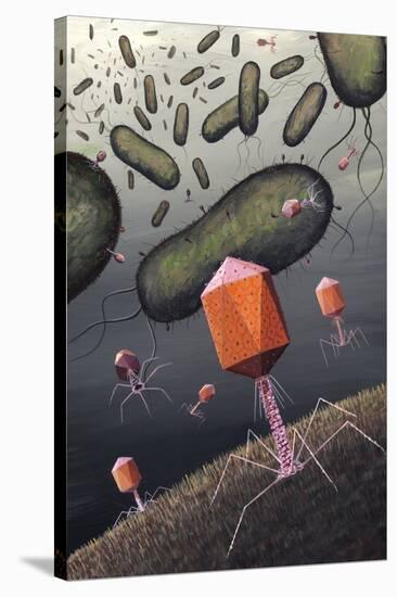 T-bacteriophages Attacking E. Coli-Richard Bizley-Stretched Canvas