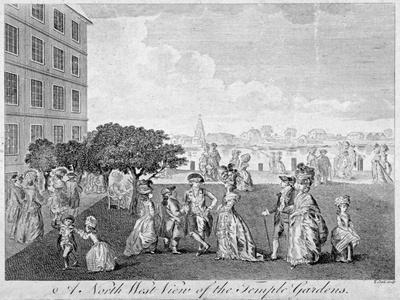 North-West View of Temple Gardens with Figures Walking and Children Playing, City of London, C1750