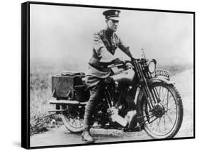 T E Lawrence (Lawrence of Arabia) Sitting on His Motorbike-null-Framed Stretched Canvas