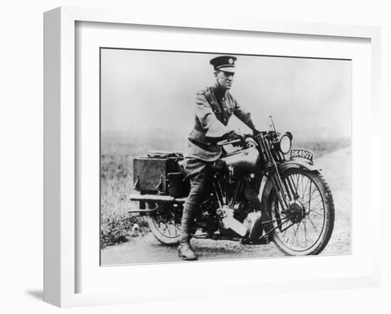 T E Lawrence (Lawrence of Arabia) Sitting on His Motorbike-null-Framed Photographic Print