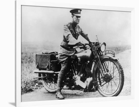 T E Lawrence (Lawrence of Arabia) Sitting on His Motorbike-null-Framed Photographic Print