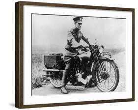 T E Lawrence (Lawrence of Arabia) Sitting on His Motorbike-null-Framed Photographic Print