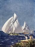 Scene at Cowes Regatta, Sailing Ships Fly Past as the Wind Fills Their Billowing White Sails-T. Friedenson-Framed Stretched Canvas