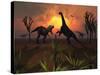 T. Rex Confronts a Group of Camarasaurus Dinosaurs-Stocktrek Images-Stretched Canvas