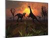 T. Rex Confronts a Group of Camarasaurus Dinosaurs-Stocktrek Images-Mounted Photographic Print