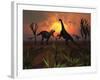 T. Rex Confronts a Group of Camarasaurus Dinosaurs-Stocktrek Images-Framed Photographic Print