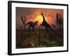 T. Rex Confronts a Group of Camarasaurus Dinosaurs-Stocktrek Images-Framed Photographic Print