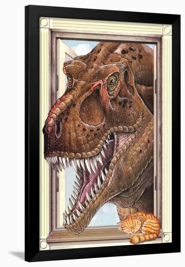 T-Rex Dinosaur Window Print Poster-null-Framed Poster