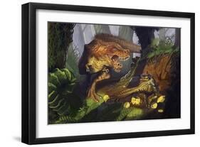 T-Rex Protecting Nest Dinosaur-Lantern Press-Framed Art Print