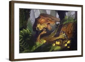 T-Rex Protecting Nest Dinosaur-Lantern Press-Framed Art Print