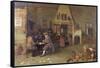 T29971 Tavern Interior with Figures Reading-Peter De Bloot-Framed Stretched Canvas