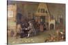 T29971 Tavern Interior with Figures Reading-Peter De Bloot-Stretched Canvas