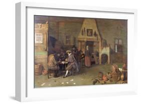 T29971 Tavern Interior with Figures Reading-Peter De Bloot-Framed Premium Giclee Print