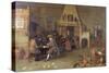 T29971 Tavern Interior with Figures Reading-Peter De Bloot-Stretched Canvas