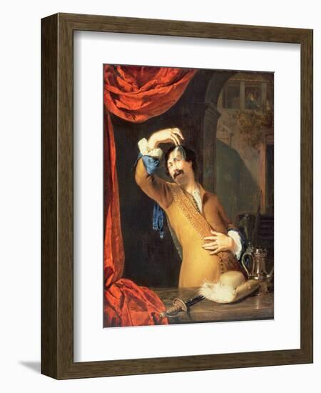 T31553 a Cavalier Standing at a Window Examining a Roemer (Panel)-Willem Van Mieris-Framed Premium Giclee Print