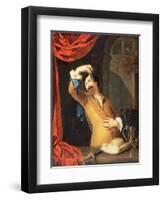 T31553 a Cavalier Standing at a Window Examining a Roemer (Panel)-Willem Van Mieris-Framed Premium Giclee Print