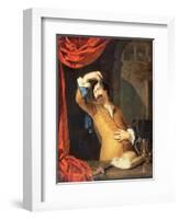 T31553 a Cavalier Standing at a Window Examining a Roemer (Panel)-Willem Van Mieris-Framed Premium Giclee Print