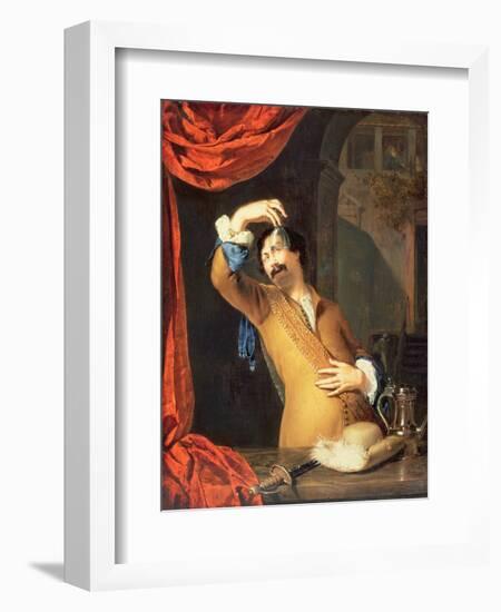 T31553 a Cavalier Standing at a Window Examining a Roemer (Panel)-Willem Van Mieris-Framed Premium Giclee Print