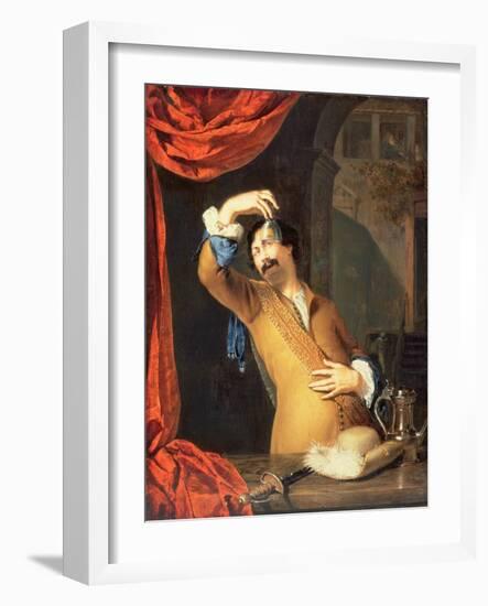 T31553 a Cavalier Standing at a Window Examining a Roemer (Panel)-Willem Van Mieris-Framed Giclee Print