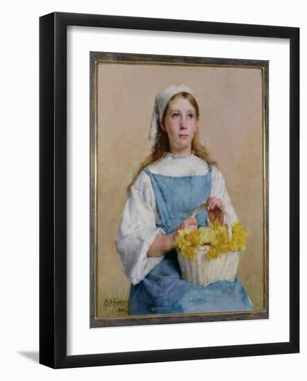 T33897 Young Breton Girl with a Basket of Daffodils, 1882 (Oil on Canvas)-Stanhope Alexander Forbes-Framed Giclee Print