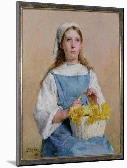 T33897 Young Breton Girl with a Basket of Daffodils, 1882 (Oil on Canvas)-Stanhope Alexander Forbes-Mounted Giclee Print