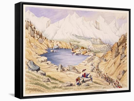 T612 Soldiers Invading Tibet from Nepal, Entrance to the Keerung Pass. the Plain Is Part of the…-Dr. Henry Ambrose Oldfield-Framed Stretched Canvas