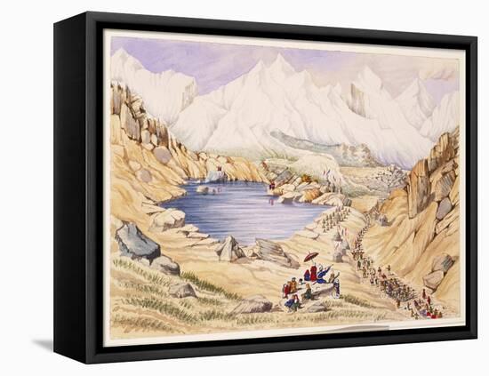 T612 Soldiers Invading Tibet from Nepal, Entrance to the Keerung Pass. the Plain Is Part of the…-Dr. Henry Ambrose Oldfield-Framed Stretched Canvas