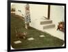 Tabby Cat on Lawn with Lady-null-Framed Art Print