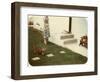 Tabby Cat on Lawn with Lady-null-Framed Art Print