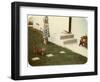 Tabby Cat on Lawn with Lady-null-Framed Art Print