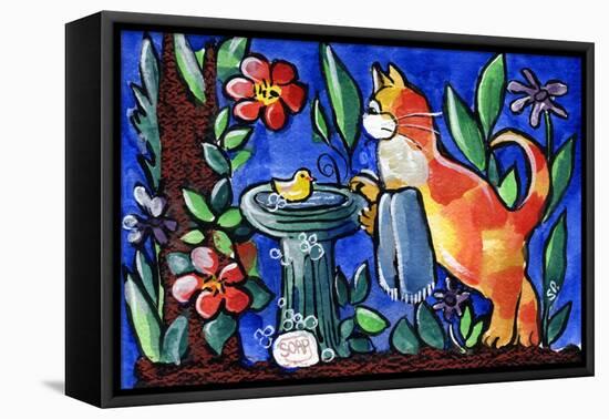 Tabby Cat with Rubber Duck-sylvia pimental-Framed Stretched Canvas