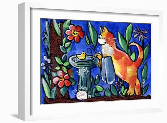 Tabby Cat with Rubber Duck-sylvia pimental-Framed Art Print