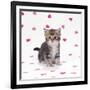 Tabby Kitten on Pink Hearts Background-null-Framed Photographic Print