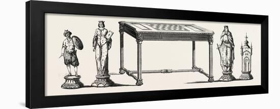 Table and Main Parts of a Chess Game, Executed in Ebony, Bronze, Gold and Silver. 1855-null-Framed Giclee Print