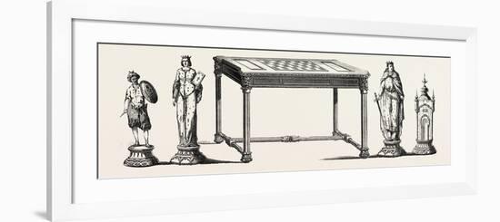 Table and Main Parts of a Chess Game, Executed in Ebony, Bronze, Gold and Silver. 1855-null-Framed Premium Giclee Print