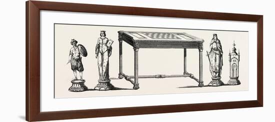 Table and Main Parts of a Chess Game, Executed in Ebony, Bronze, Gold and Silver. 1855-null-Framed Premium Giclee Print