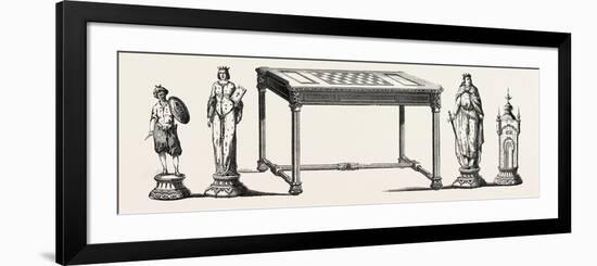 Table and Main Parts of a Chess Game, Executed in Ebony, Bronze, Gold and Silver. 1855-null-Framed Giclee Print