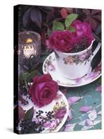 Table and Tableware Decorated with Roses-Elke Borkowski-Stretched Canvas